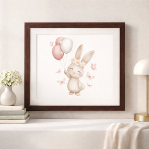 Cute Sleeping Bunny with Pink Balloons Wall Art Award Plaque
