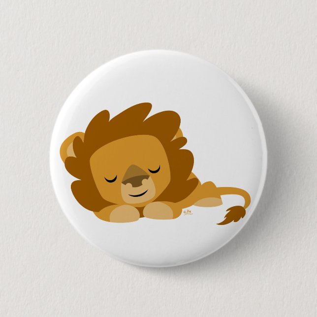 Cute Sleeping Cartoon Lion Pinback Button (Front)
