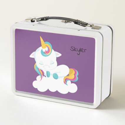 Cute Sleeping Cartoon Unicorn Metal Lunch Box
