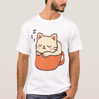 Cute Sleeping Cat in Coffee Cup T-Shirt