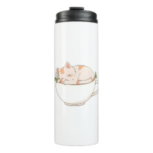 Cute Sleeping Cat in Teacup Kawaii Design Thermal Tumbler