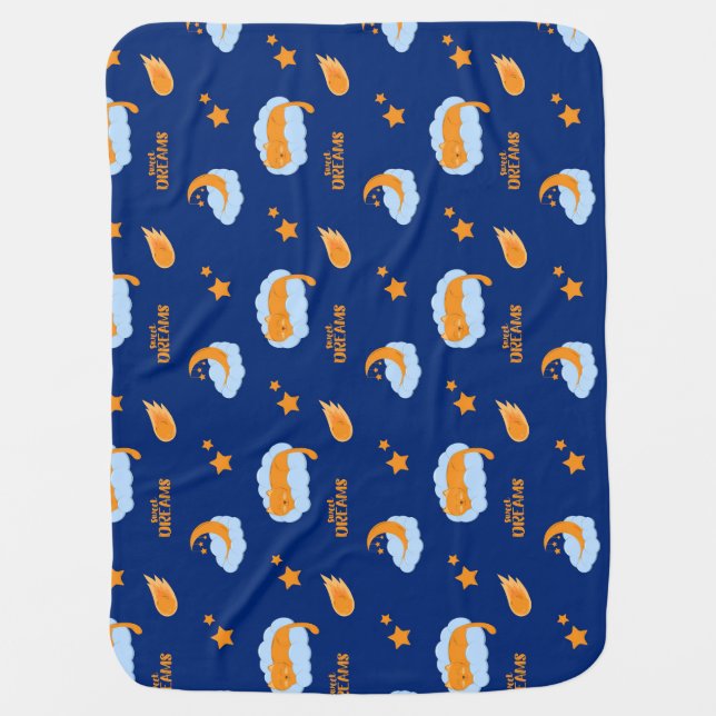 Cute sleeping cat on a cloud, sweet dreams baby blanket (Front)