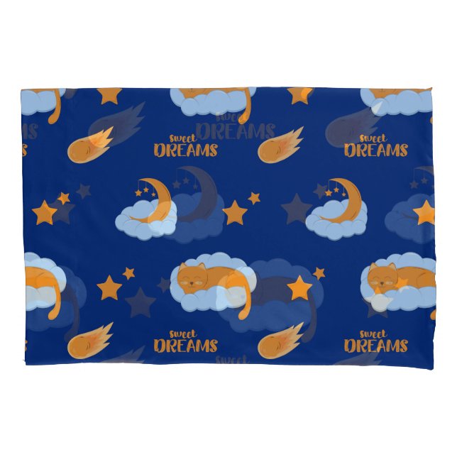 Cute sleeping cat on a cloud, sweet dreams pillow case (Front)