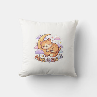 Cute Sleeping Cat on Moon Sticker Design Throw Pillow