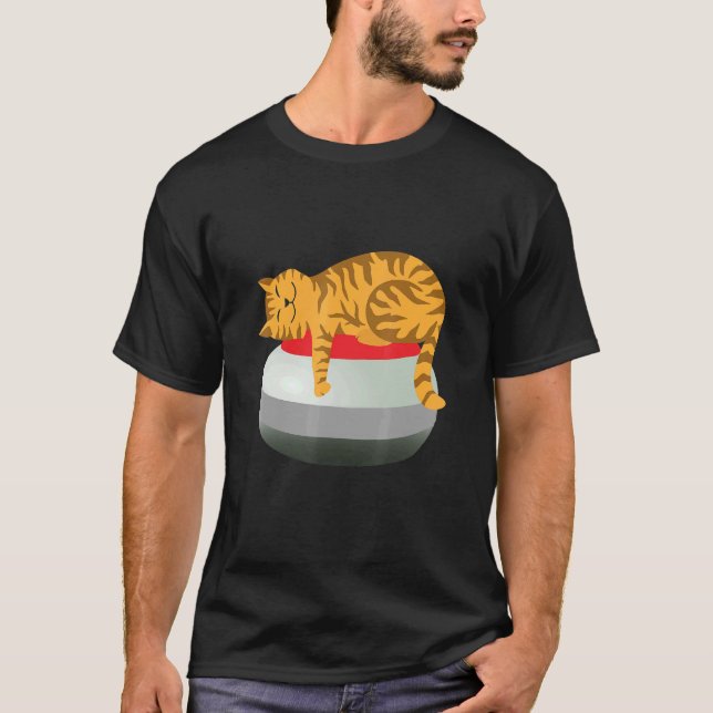 Cute Sleeping Cat Sitting On A Curling Stone Sport T-Shirt (Front)
