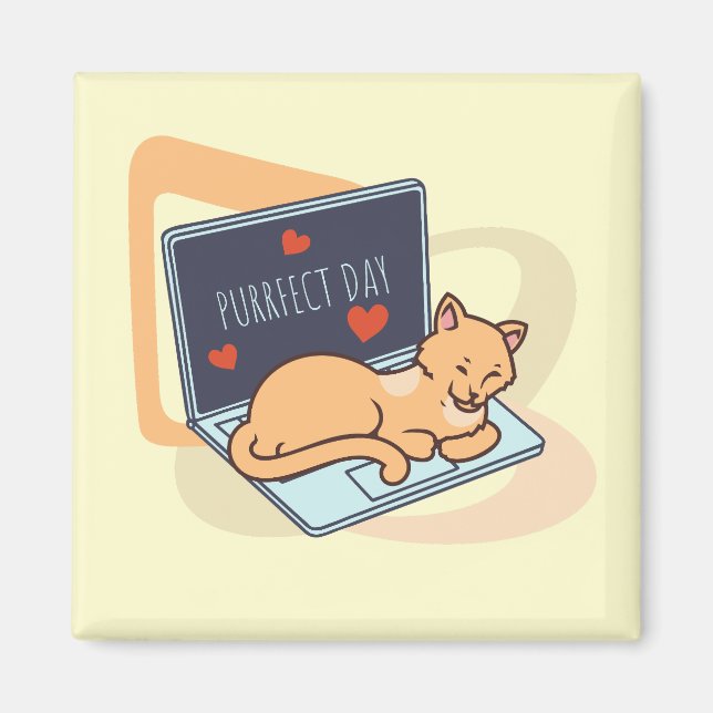 Cute sleeping computer cat magnet (Front)