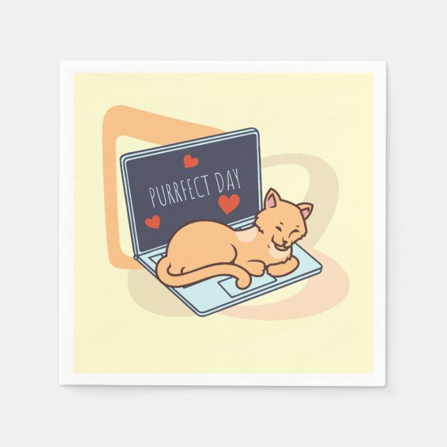 Cute sleeping computer cat napkins (Front)