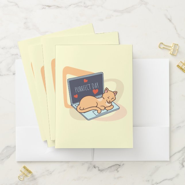 Cute sleeping computer cat pocket folder (In Situ)