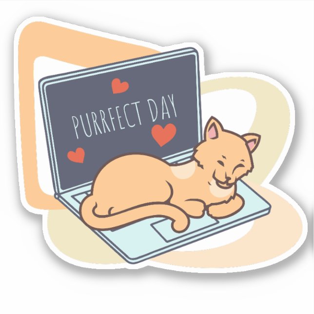 Cute sleeping computer cat sticker (Front)