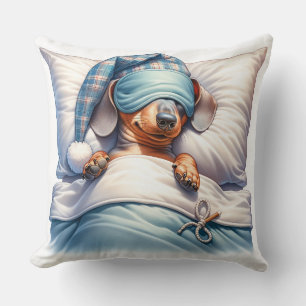 Cute Sleeping Dachshund Dog Throw Pillow
