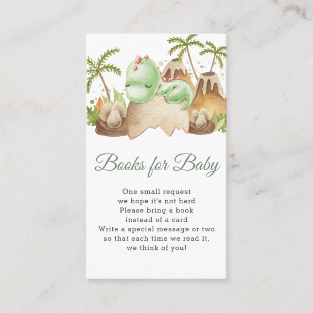 Cute Sleeping Dinosaur Baby Shower Bring a Book  Enclosure Card (Front)