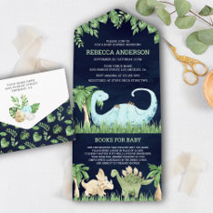 Cute Sleeping Dinosaur Navy Blue Baby Shower All In One Invitation at Zazzle