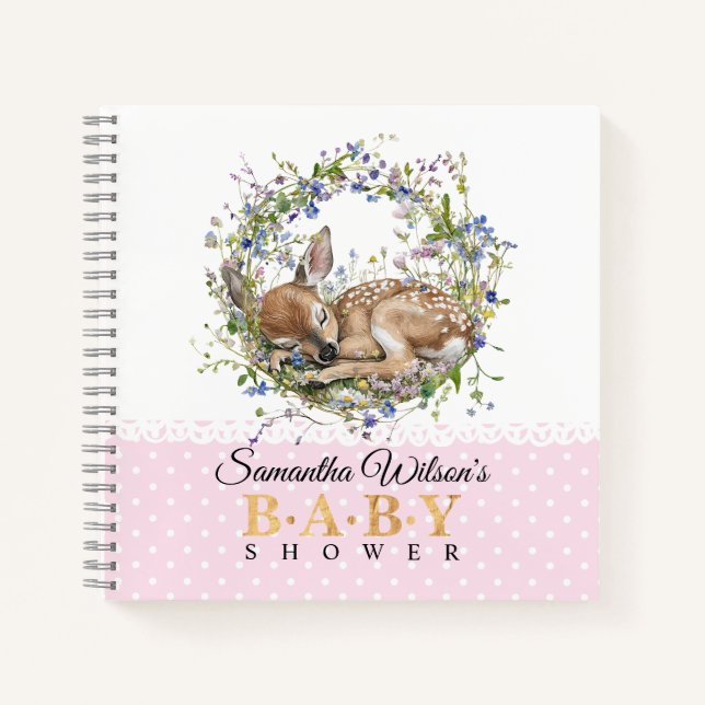 Cute Sleeping Doe Baby Shower Guest Book (Front)