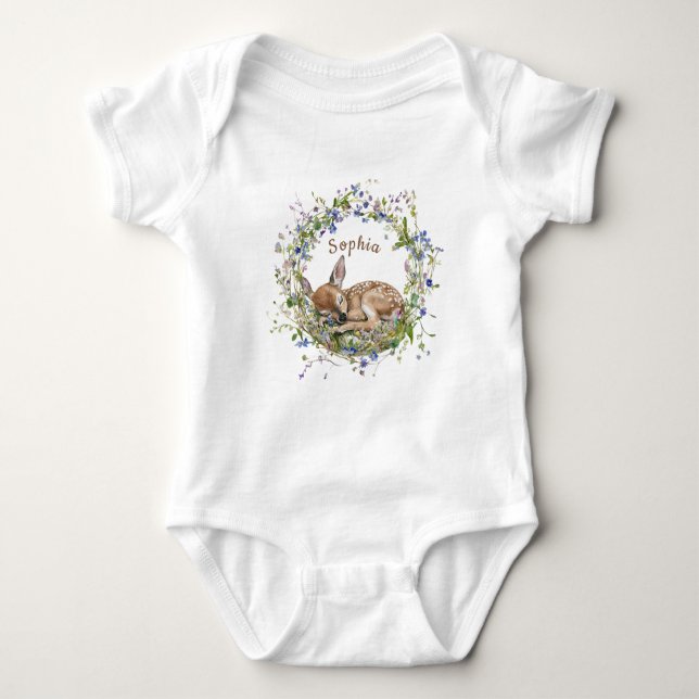 Cute Sleeping Doe Girl Baby Shower Bodysuit (Front)
