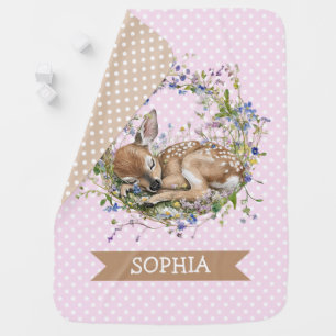 Cute Sleeping Doe Girl Pink Baby Blanket