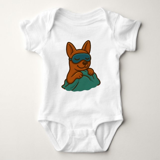 Cute Sleeping Dog Cartoon Baby Bodysuit (Front)