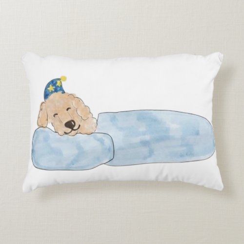 Cute Sleeping Dog in Nightcap Watercolor Illustrat Accent Pillow