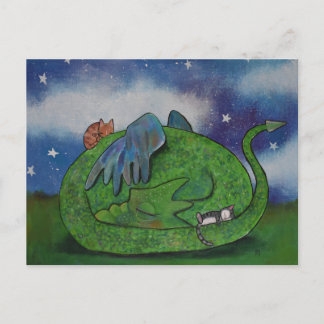 Cute Sleeping Dragon and Cats Postcard