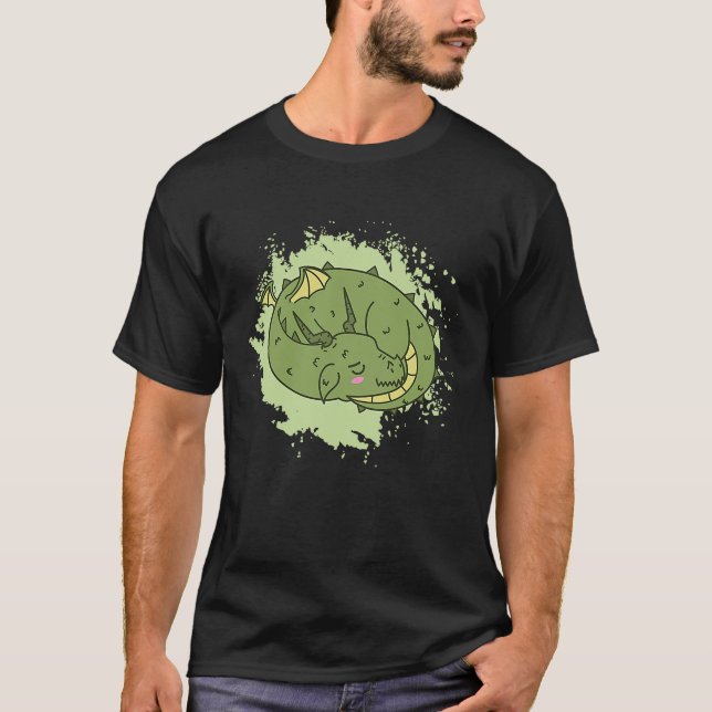 Cute Sleeping Dragon Fantasy Creature T-Shirt (Front)