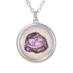 Cute Sleeping Dragon Witchy Silver Plated Necklace