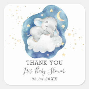 Cute Sleeping Elephant Baby Boy Thank You Favor Square Sticker
