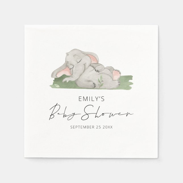 Cute Sleeping Elephant Baby Shower Napkins (Front)