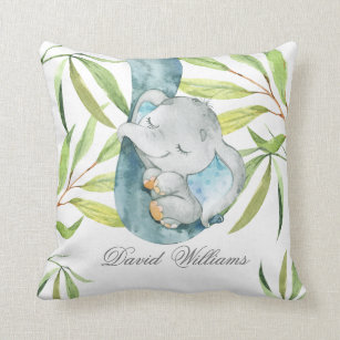 Cute Sleeping Elephant Boy Nursery Personalized Throw Pillow