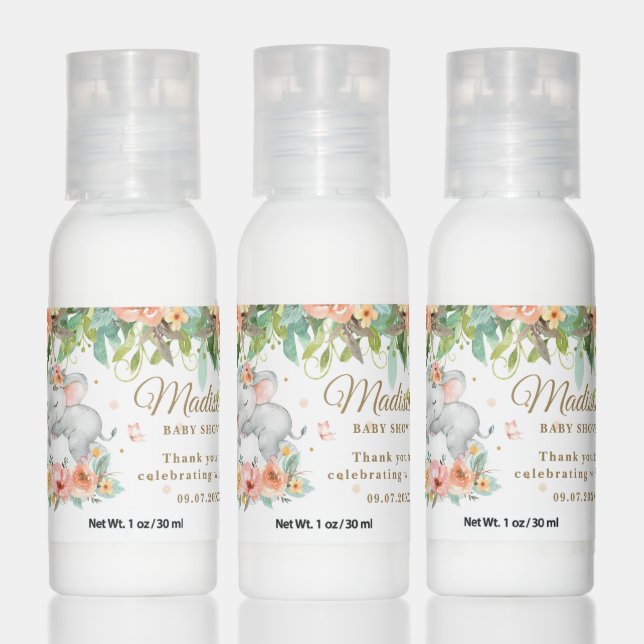 Cute Sleeping Elephant Peach Floral Baby Shower Hand Lotion (Set)