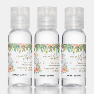 Cute Sleeping Elephant Peach Floral Baby Shower Hand Sanitizer