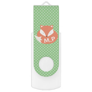 Cute Sleeping Fox and Dots Monogram Flash Drive