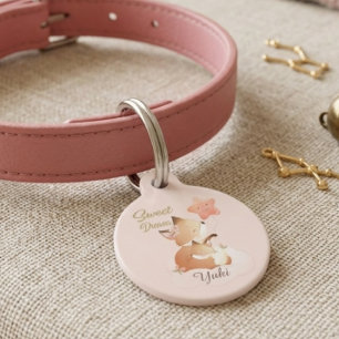 Cute Sleeping Fox & Baby Sweet Dreams Personalized Pet ID Tag