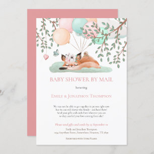 Cute Sleeping Fox Balloons Baby Shower By Mail Invitation