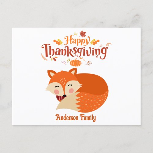 Cute Sleeping Fox Happy Thanksgiving Postcard