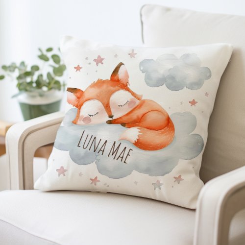 Cute Sleeping Fox on Cloud Pillow Adorable Baby  Throw Pillow