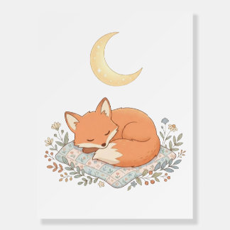 Cute Sleeping Fox on Quilt under Crescent Moon AI Foam Board
