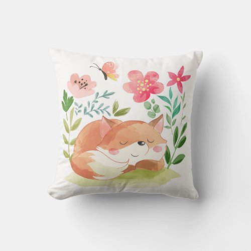 Cute Sleeping Fox Throw Pillow