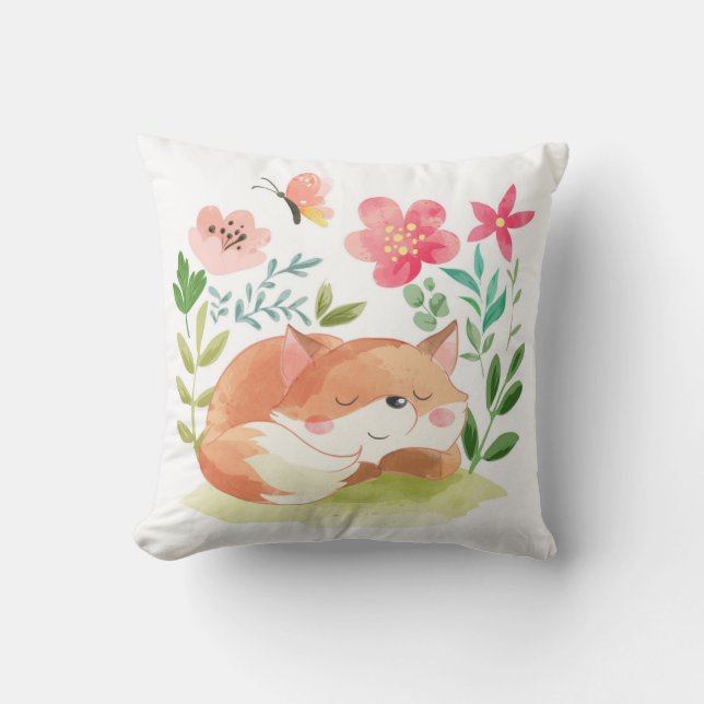 Cute Sleeping Fox Throw Pillow (Front)