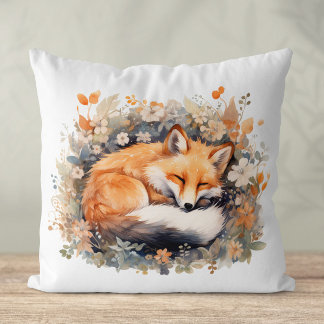 Cute Sleeping Fox Throw Pillow