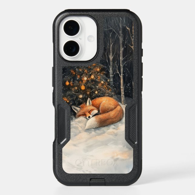 Cute Sleeping Fox Whimsical Rustic Christmas Otterbox iPhone Case (Back)