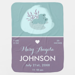 Cute Sleeping Frog Birth Stats Information Neutral Baby Blanket