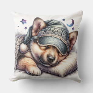 Cute Sleeping German Shepherd Dog Throw Pillow