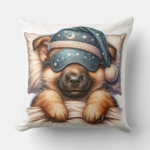 Cute Sleeping German Shepherd Dog Throw Pillow