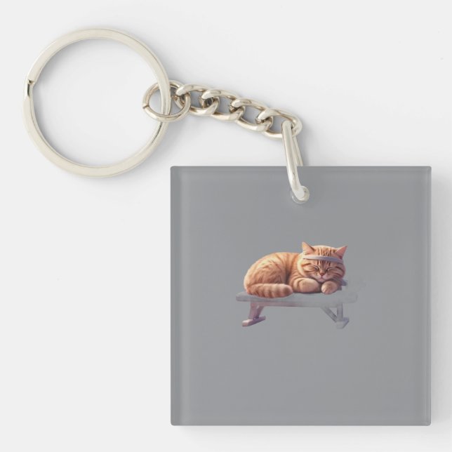 Cute Sleeping Ginger Cat Art Keychain (Front)