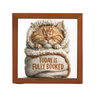 Cute Sleeping Ginger Kitten Swaddled in Blanket Desk Organizer