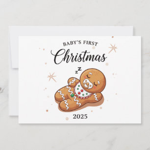 Cute Sleeping Gingerbread Baby's First Christmas Holiday Card