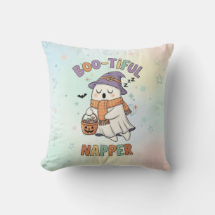Cute Sleeping Halloween Witch Napper Ghost Throw Pillow