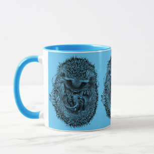 Cute sleeping hedgehog combo coffee mug blue