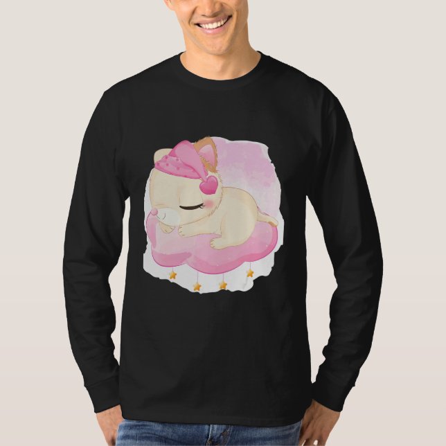Cute Sleeping Kitten Illustration Pink T-Shirt (Front)