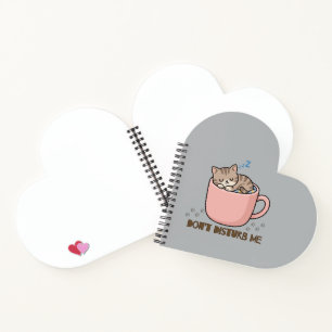 Cute Sleeping Kitten in Teacup Heart Shaped Blank  Notebook