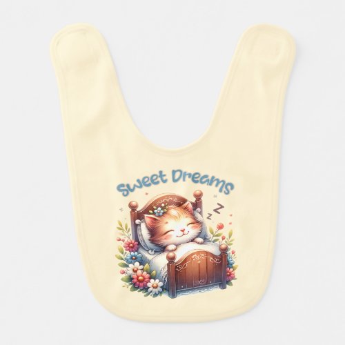 Cute sleeping Kitten Sweet dreams Nursery art Baby Bib